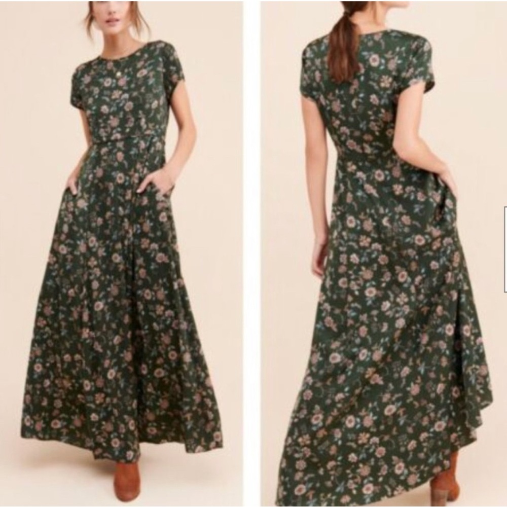 NWT Gal Meets Glam Fan Floral Printed Charmeuse Maxi Dress Autumn Dress size 10